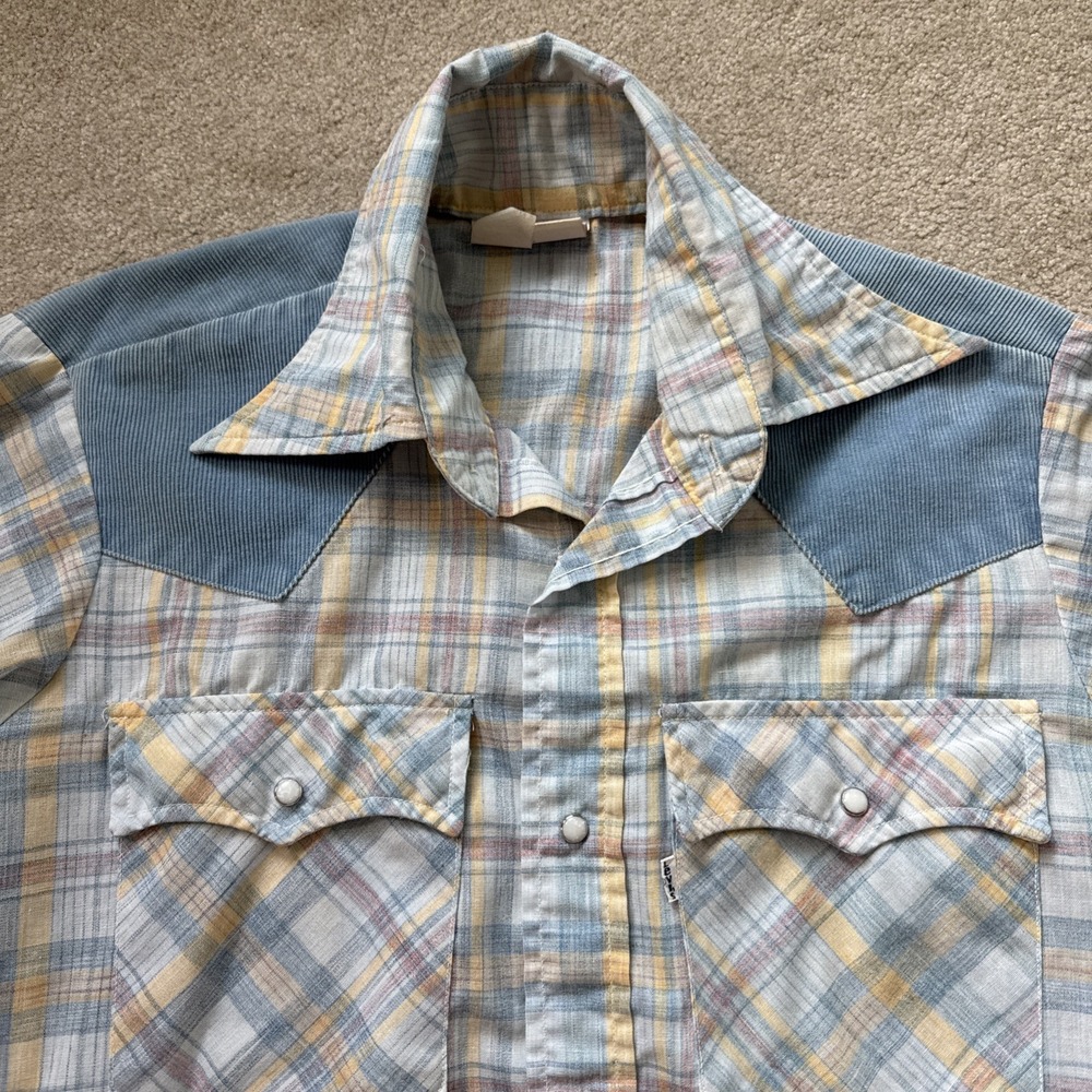 Levis Western Shirt Mens S Blue Pearl Snap Flannel Corduroy Work - Picture 5 of 8